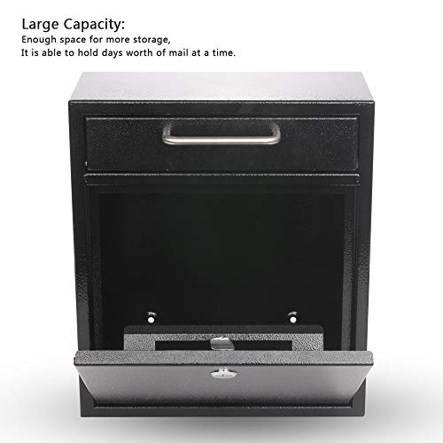 KYODOLED Steel Key Lock Mail Boxes for Outside, Locking Wall Mount Mailbox, Security Key Drop Box,12H x 10.51L x 4.68W Inches, Black Large - Image 5