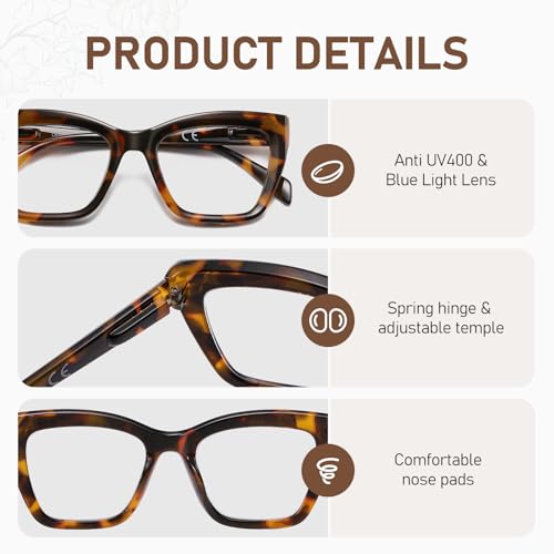 LKEYE Oversized Reading Glasses For Women Men Cat Eye Oprah Style Blue Light Blocking Computer Square Reader Designer Ladies Large Frame Fashion Spring Hinge Cute Eyewear LK6085 3 Pack +1.50 X - Image 4