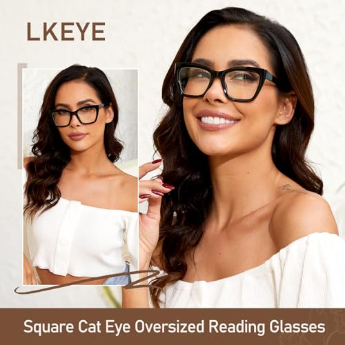 LKEYE Oversized Reading Glasses For Women Men Cat Eye Oprah Style Blue Light Blocking Computer Square Reader Designer Ladies Large Frame Fashion Spring Hinge Cute Eyewear LK6085 3 Pack +1.50 X - Image 3