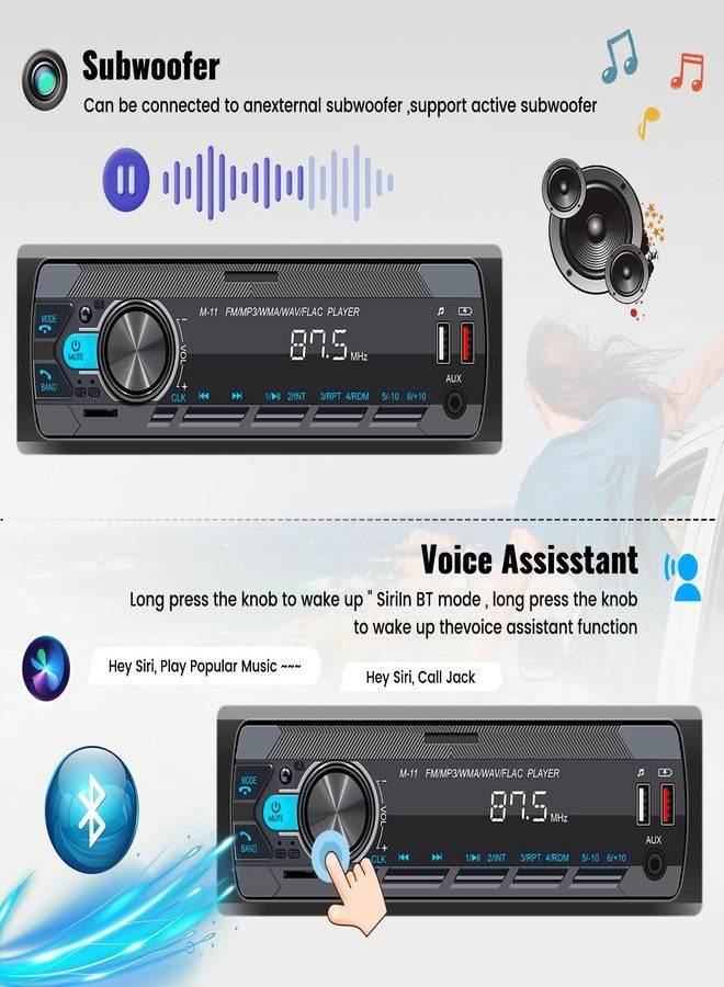 SIXWIN Single Din Car Stereo with Bluetooth 5.0 Hands Free Calling Voice Control Car Stereo FM Radio Car Mp3 Player USB AUX Port Audio Recording Car Audio System Car Audio Receivers - Image 5