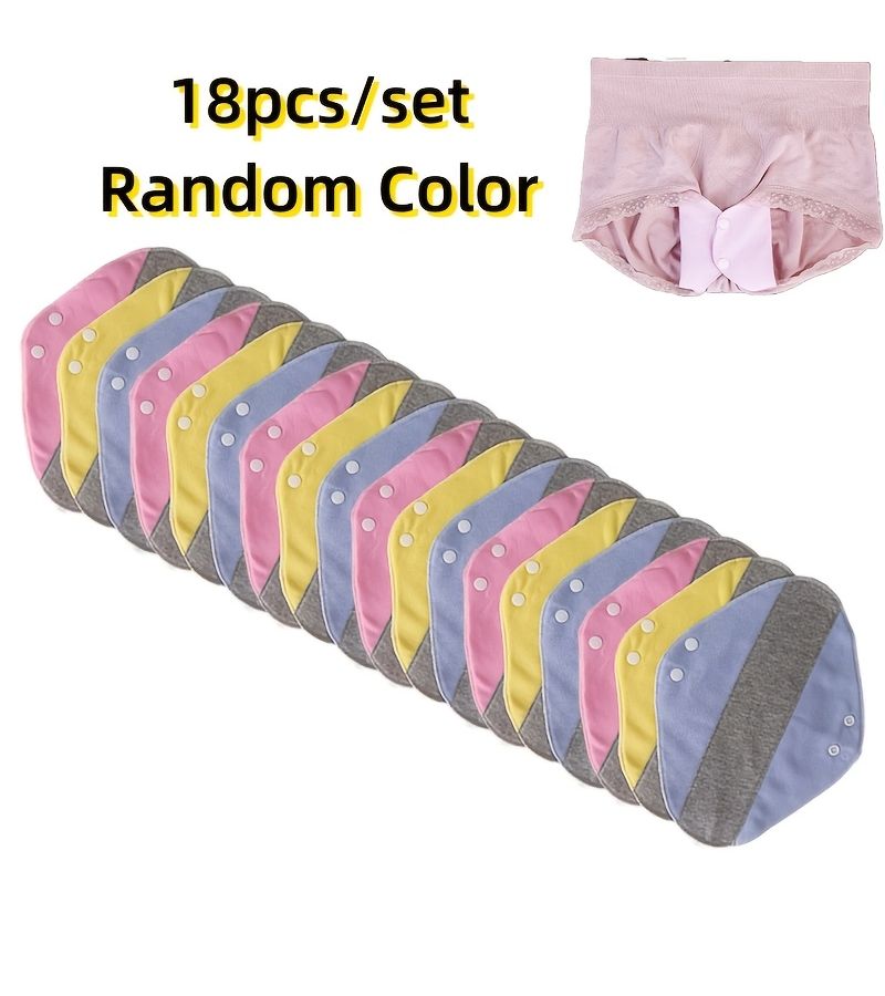 18pcs Large Reusable Washable Pads 10.63 X 8.27inch Thin Soft Non Leakage Women Elderly Night Daily Use Random Color - Image 1