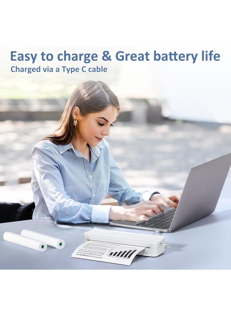 Inkless Portable Printer for Travel, Wireless Thermal Printer Supports 8.5 x 11 Inch US Letter Size, Bluetooth Machine Includes Carry Case and 3 Rolls of Thermal Paper Kit, White - Image 5