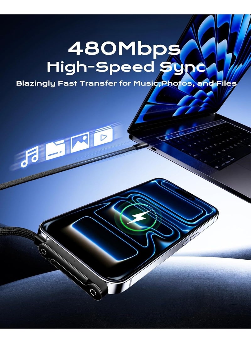 BASEMO 65W L-Shaped Fast Charging Cable with Foldable Phone Stand, USB-A to Type-C Gaming Charger Cord Compatible with iPhone 15/16/17, Huawei, Xiaomi, Android, 1.5m Braided - Image 3