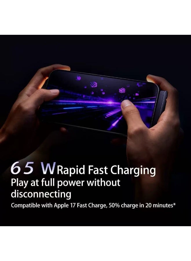 BASEMO 65W L-Shaped Fast Charging Cable with Foldable Phone Stand, USB-A to Type-C Gaming Charger Cord Compatible with iPhone 15/16/17, Huawei, Xiaomi, Android, 1.5m Braided - Image 2