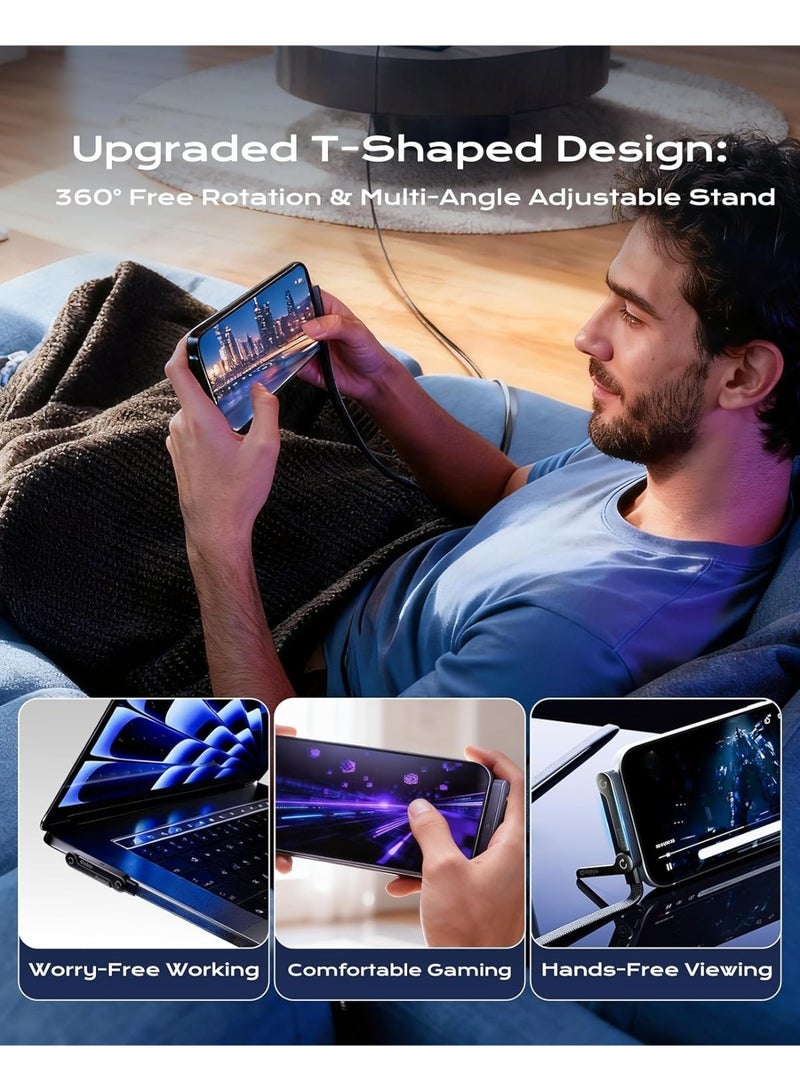 BASEMO 65W L-Shaped Fast Charging Cable with Foldable Phone Stand, USB-A to Type-C Gaming Charger Cord Compatible with iPhone 15/16/17, Huawei, Xiaomi, Android, 1.5m Braided - Image 4