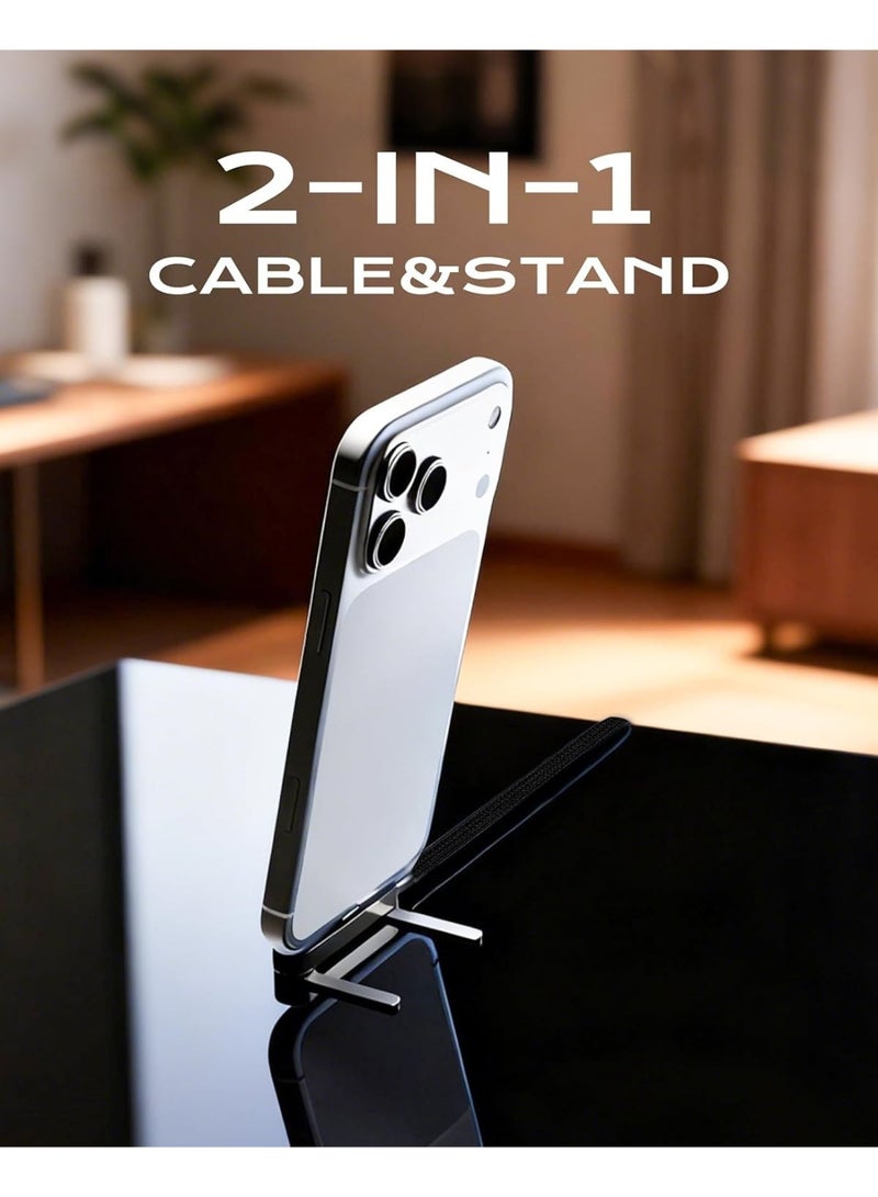 BASEMO 65W L-Shaped Fast Charging Cable with Foldable Phone Stand, USB-A to Type-C Gaming Charger Cord Compatible with iPhone 15/16/17, Huawei, Xiaomi, Android, 1.5m Braided - Image 5