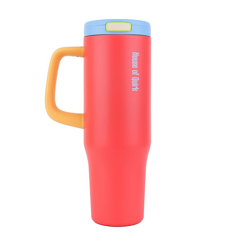 House of Quirk 1200ML Stainless Steel Tumbler with Handle & Pop-Up Lid, Leakproof Travel Cup, Fits Car Cup Holder (Berry Pink) - Image 1