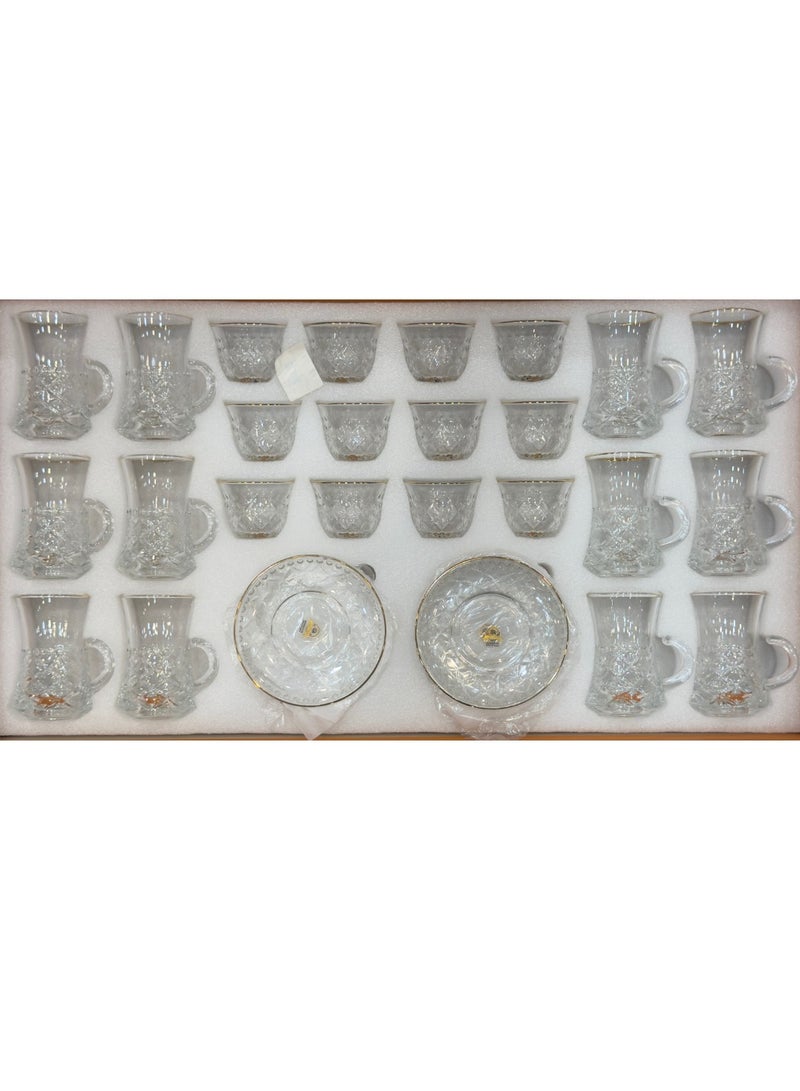 القناص طقم كاسات شاي كرستال +فناجين قهوه بورسلان ذات جودة عاليه علئ خط ذهبي - Image 1