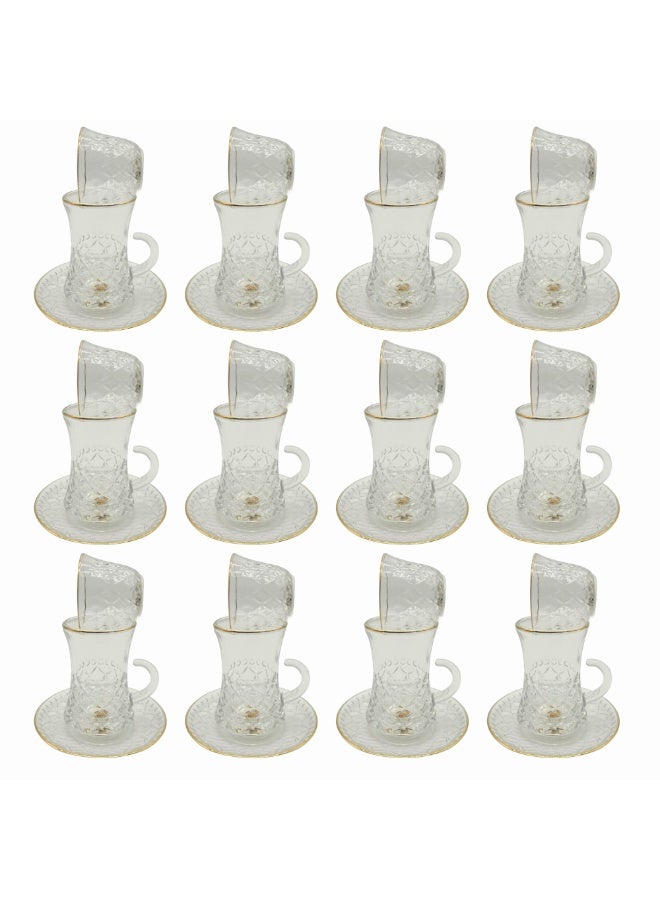 القناص طقم كاسات شاي كرستال +فناجين قهوه بورسلان ذات جودة عاليه علئ خط ذهبي - Image 2