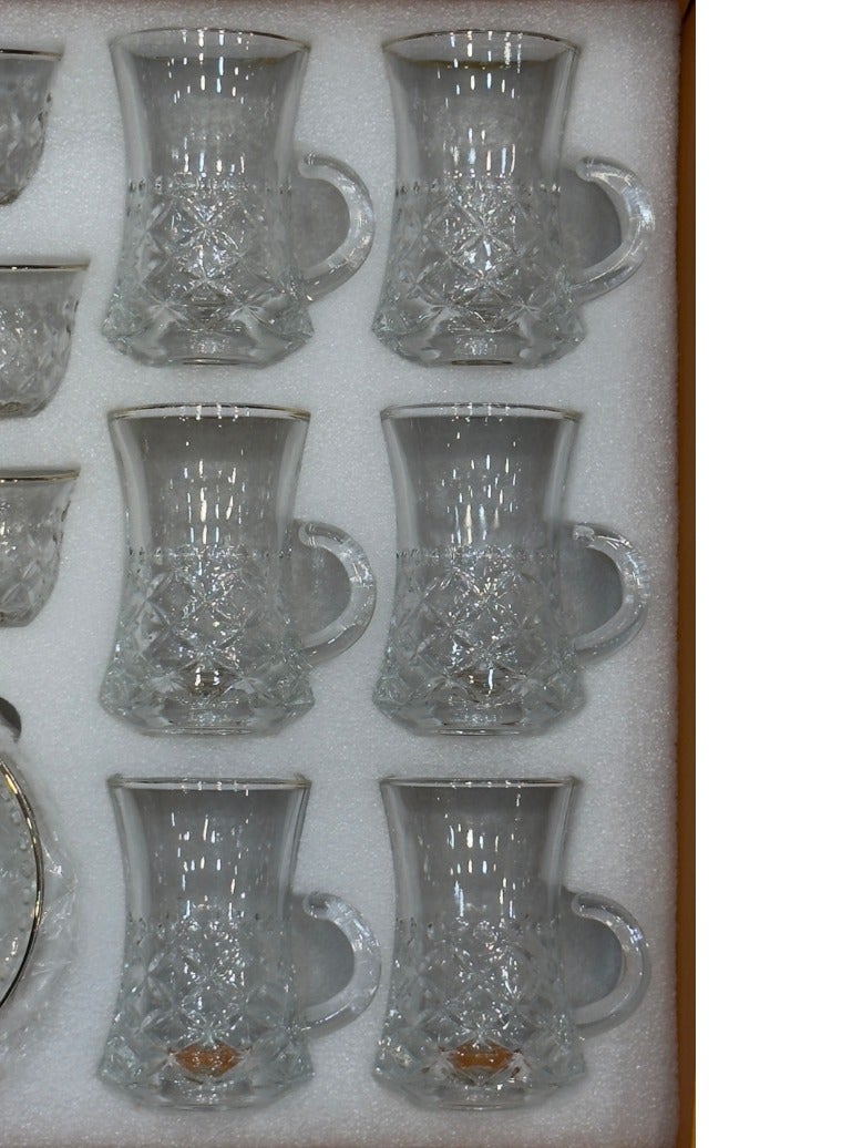 القناص طقم كاسات شاي كرستال +فناجين قهوه بورسلان ذات جودة عاليه علئ خط ذهبي - Image 4