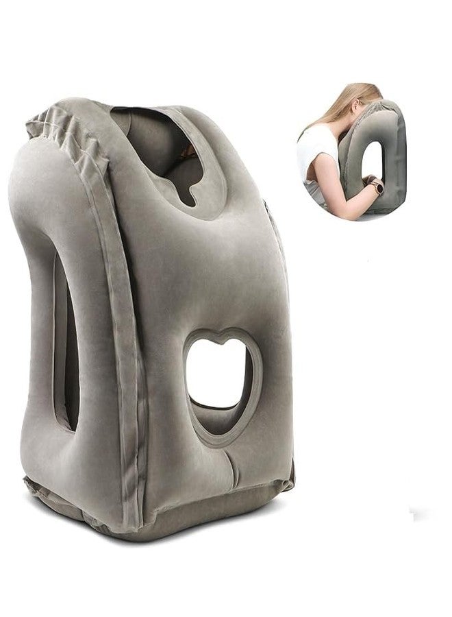 GETZET Inflatable Travel Pillow, Neck and Head Support for Long Airplane Flight Sleeping for Cars, Buses, Trains, Office Napping Use for Men & Women Avoid Neck & Shoulder Pain (Greycolor) Pack of 1. - Image 3