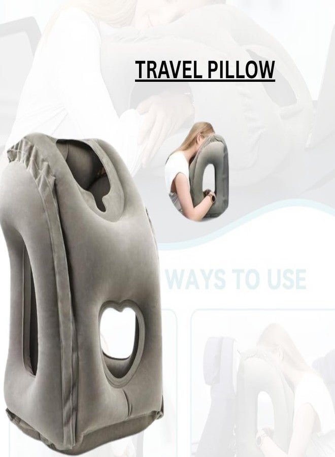 GETZET Inflatable Travel Pillow, Neck and Head Support for Long Airplane Flight Sleeping for Cars, Buses, Trains, Office Napping Use for Men & Women Avoid Neck & Shoulder Pain (Greycolor) Pack of 1. - Image 5