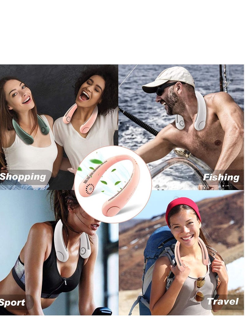 Portable Neck Fan, Hands Free Bladeless Cooling Hanging Fan, 3000mAh Rechargeable Mini Fan, 3 Speeds-Personal Air Conditioner for Outdoor, Travel, Office, Running...(Pink) - Image 4