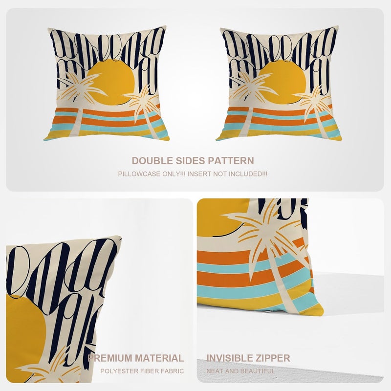 Baonews وسادة الصيف يغطي Hello Sunshine Pillow Sun Pillow Palm Palm Lines خطوط الحالات رمي ​​الوسائد الرقمية المخفية المخفية غطاء الأريكة الزخرفية لغطاء الشعر مربع 18x18 في 2 pcs - Image 4