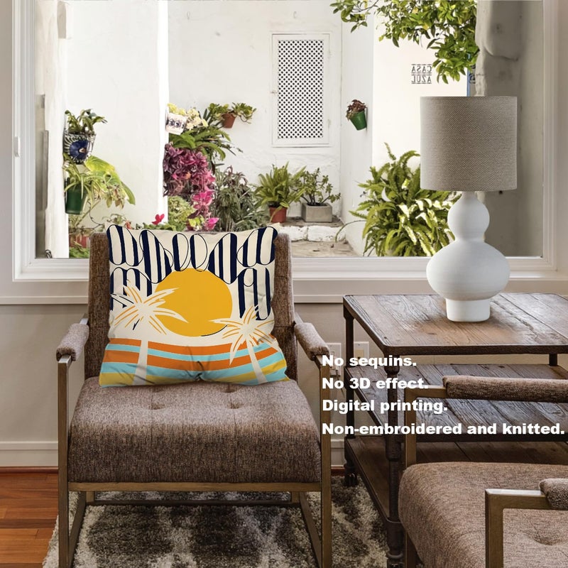Baonews وسادة الصيف يغطي Hello Sunshine Pillow Sun Pillow Palm Palm Lines خطوط الحالات رمي ​​الوسائد الرقمية المخفية المخفية غطاء الأريكة الزخرفية لغطاء الشعر مربع 18x18 في 2 pcs - Image 2