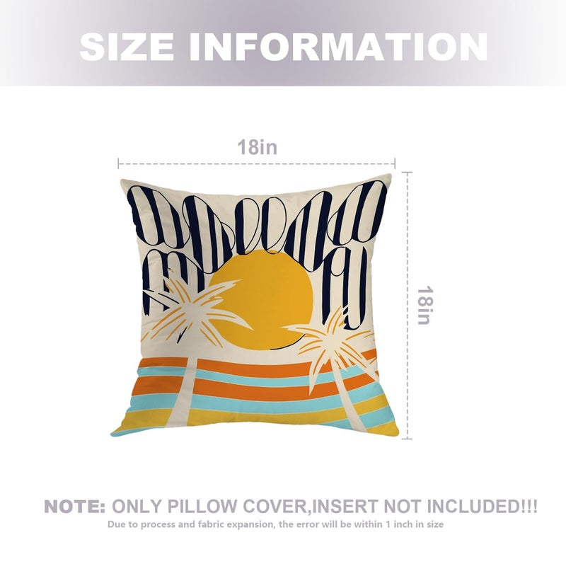 Baonews وسادة الصيف يغطي Hello Sunshine Pillow Sun Pillow Palm Palm Lines خطوط الحالات رمي ​​الوسائد الرقمية المخفية المخفية غطاء الأريكة الزخرفية لغطاء الشعر مربع 18x18 في 2 pcs - Image 5