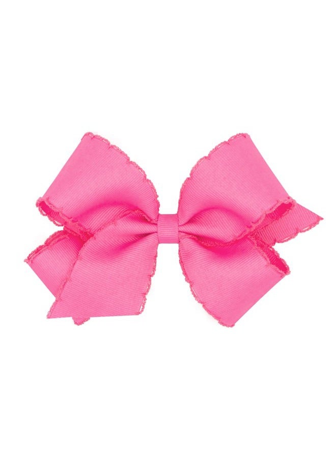 Wee Ones Medium Grosgrain Bow With Matching Moonstitch Edge, Hot Pink, Medium - Image 1