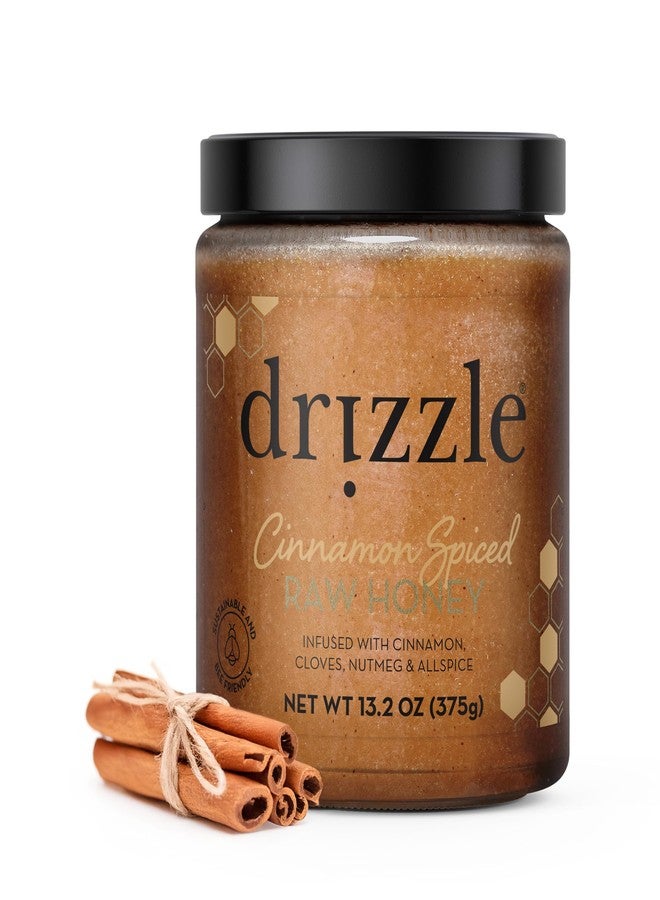 Drizzle Cinnamon Spiced Raw Honey - All Natural Pure Raw Honey with Organic Cinnamon, Unfiltered & Unheated, Use in Tea & Coffee, Sugar Substitute, Certified Kosher - 13.2 oz Jar (375 g) - Image 1