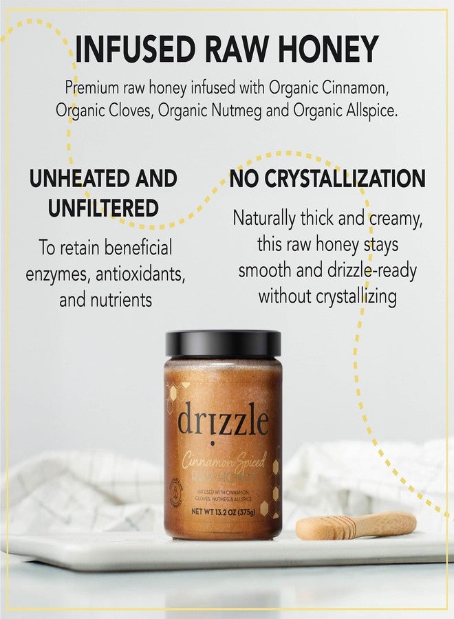 Drizzle Cinnamon Spiced Raw Honey - All Natural Pure Raw Honey with Organic Cinnamon, Unfiltered & Unheated, Use in Tea & Coffee, Sugar Substitute, Certified Kosher - 13.2 oz Jar (375 g) - Image 3