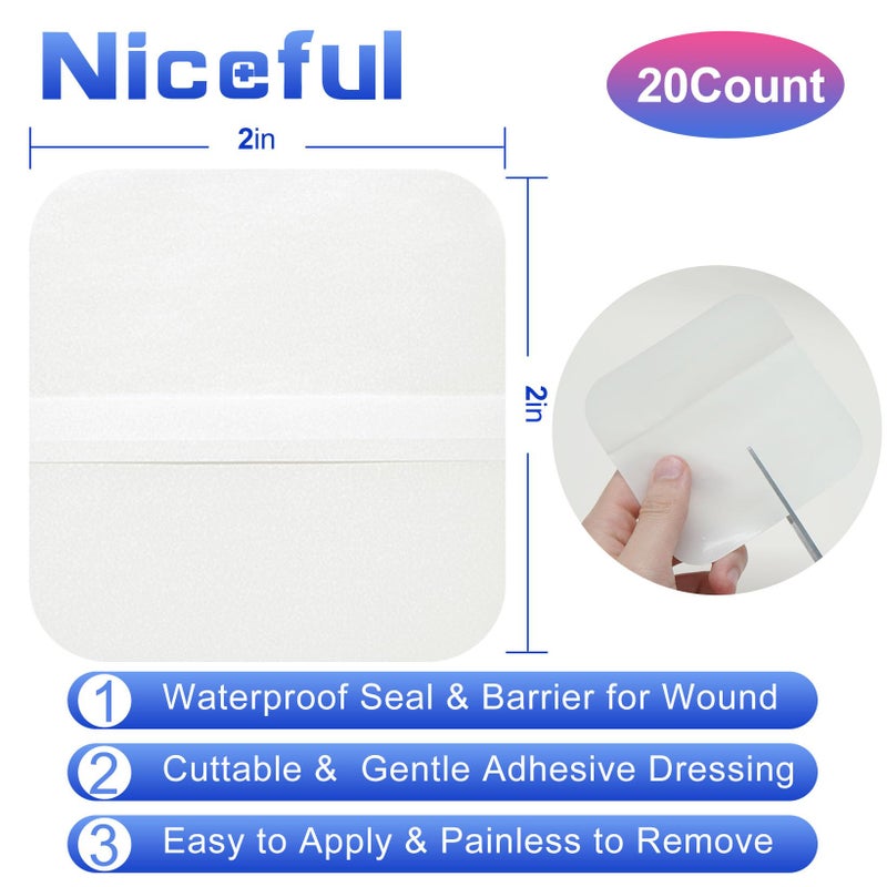 Niceful 20 Packs Hydrocolloid Bandages 2x2, HSA FSA Eligible Hydrocolloid Dressing, Small Hydrocolloid Gel Bandages for Wounds, Wound Healing Bed Sore Bandages - Image 2