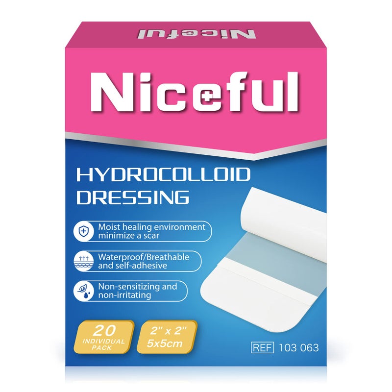 Niceful 20 Packs Hydrocolloid Bandages 2x2, HSA FSA Eligible Hydrocolloid Dressing, Small Hydrocolloid Gel Bandages for Wounds, Wound Healing Bed Sore Bandages - Image 1