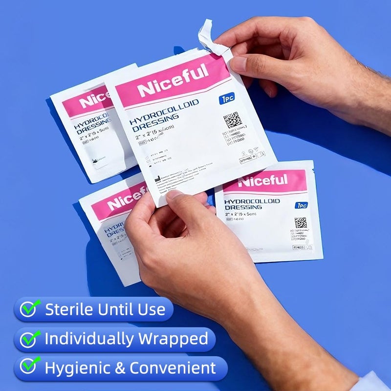 Niceful 20 Packs Hydrocolloid Bandages 2x2, HSA FSA Eligible Hydrocolloid Dressing, Small Hydrocolloid Gel Bandages for Wounds, Wound Healing Bed Sore Bandages - Image 3