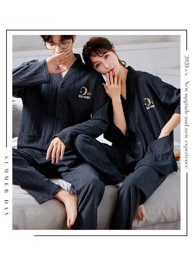 NIBEMINENT - Couple Pajamas Set Long Sleeves Sleepwear for Men and Women Cute Plus Size Loungewear Spring Autumn Home Clothes Gift Boyfriend Girlfriend Husband Wife - Image 1