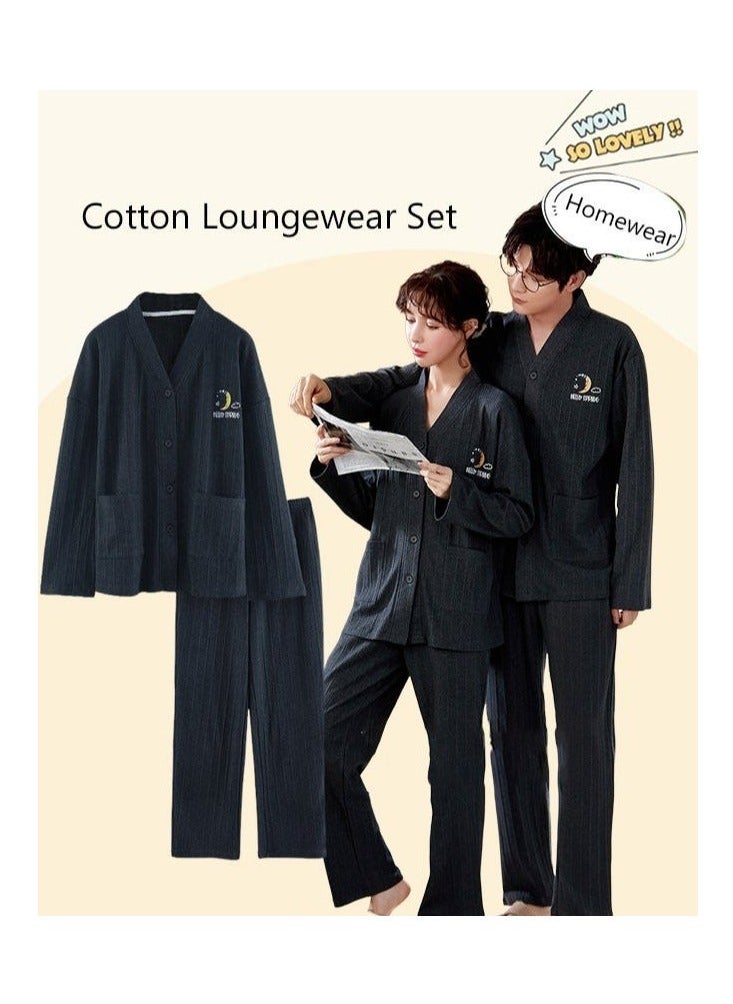 NIBEMINENT - Couple Pajamas Set Long Sleeves Sleepwear for Men and Women Cute Plus Size Loungewear Spring Autumn Home Clothes Gift Boyfriend Girlfriend Husband Wife - Image 1