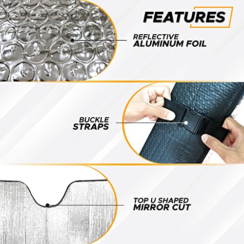 EcoNour Accordion Car Windshield Sun Shade | Reflective Car Window Shades for UV & Sun Protection | Foldable Windshield Cover Keeps Interior Cool | 26 x 56 Inches - Image 4