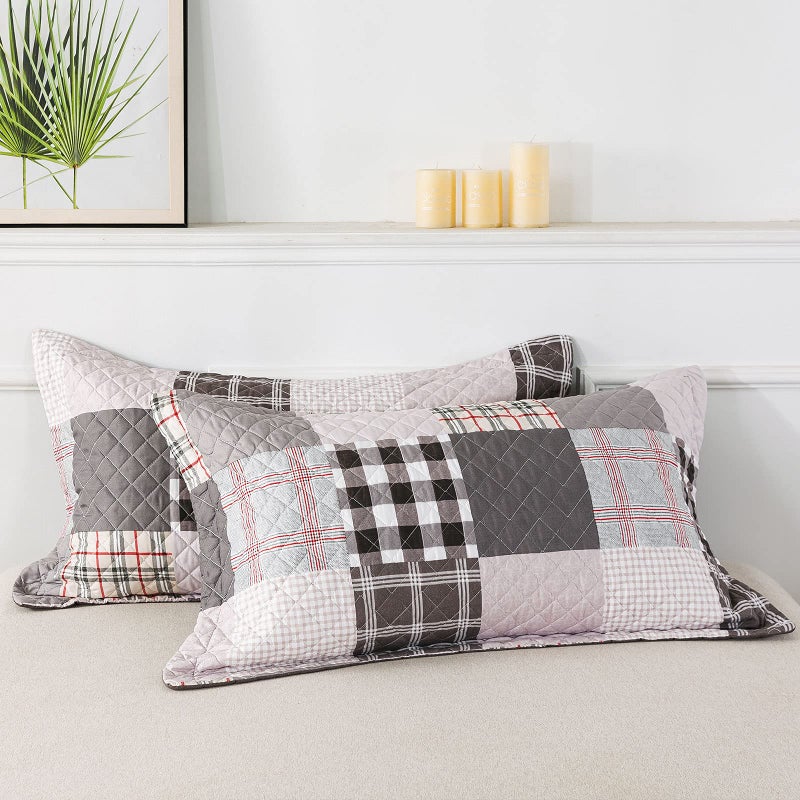 Travan Quilt Set 3-Piece Oversized Quilted Bedspread Coverlet Set Grey European British Grid Patchwork Bedding Set, Queen Size - Image 3