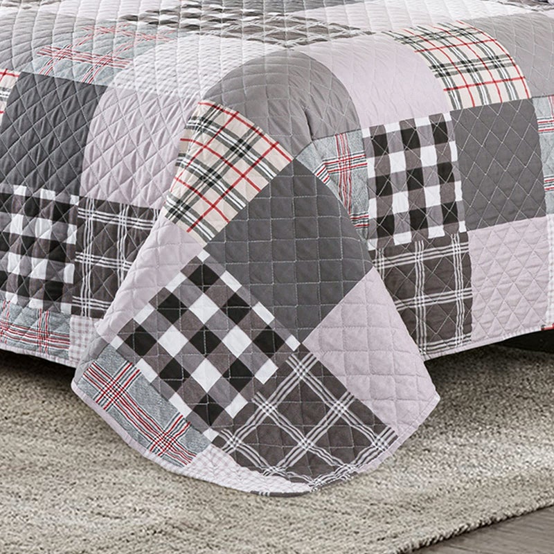 Travan Quilt Set 3-Piece Oversized Quilted Bedspread Coverlet Set Grey European British Grid Patchwork Bedding Set, Queen Size - Image 5