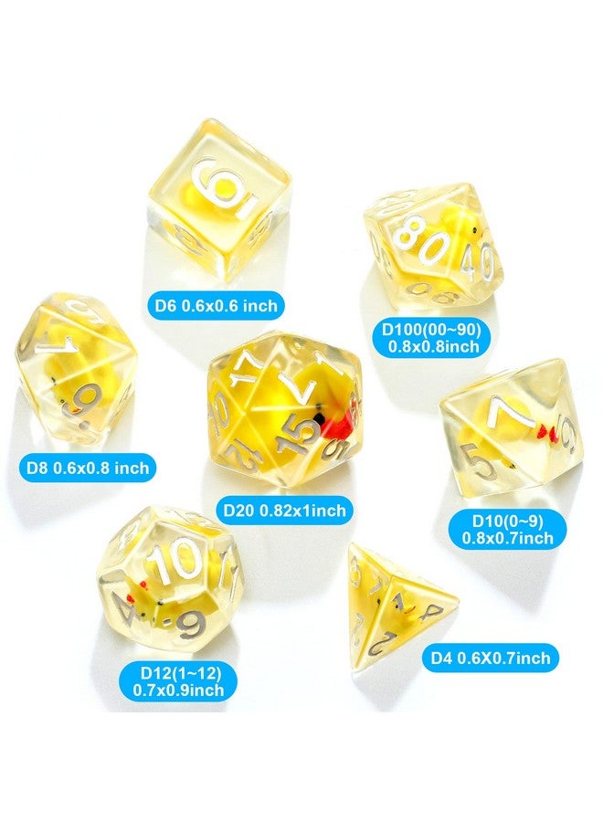 Kathfly Kathfly 14 Die Rubber Ducks Dice, Resin Polyhedral Dice Set Filled with Animal, Ice Cool Rubber Ducks Translucent Cute Playing Toy with 2 Black Pouches for Board Game, Green, Yellow  - Image 2