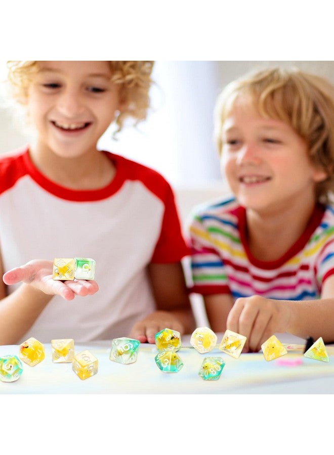 Kathfly Kathfly 14 Die Rubber Ducks Dice, Resin Polyhedral Dice Set Filled with Animal, Ice Cool Rubber Ducks Translucent Cute Playing Toy with 2 Black Pouches for Board Game, Green, Yellow  - Image 5