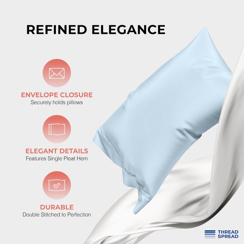 THREAD SPREAD 100% Egyptian Cotton Sheets Queen Size - 1200 Thread Count 4 PC Queen Sheet Set Egyptian Cotton, Sateen Luxury Sheets Queen Size, High Thread Count Sheets, 17" Deep Pocket - Light Blue - Image 4