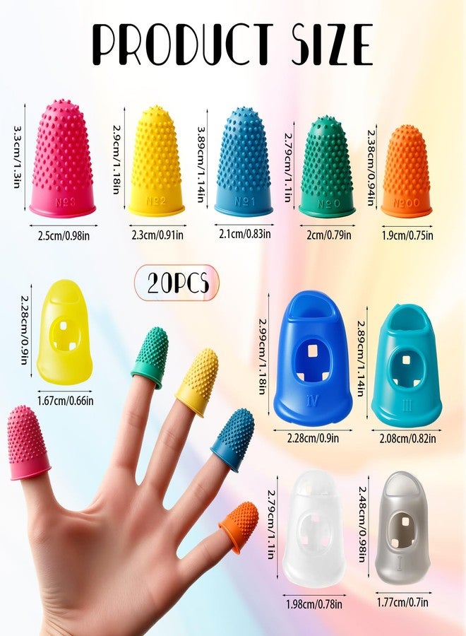 LUSTRIB 20 Pcs Rubber Thimble, Rubber Finger Tips Office, 5 Different Sizes Colors Silicone Thimbles for Hand Sewing, Reusable Rubber Fingers Tips for Sorting Papers Paperwork Cutting Embroidery Money Count - Image 2