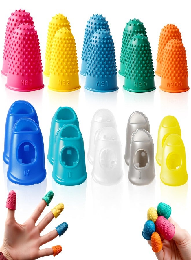 LUSTRIB 20 Pcs Rubber Thimble, Rubber Finger Tips Office, 5 Different Sizes Colors Silicone Thimbles for Hand Sewing, Reusable Rubber Fingers Tips for Sorting Papers Paperwork Cutting Embroidery Money Count - Image 1
