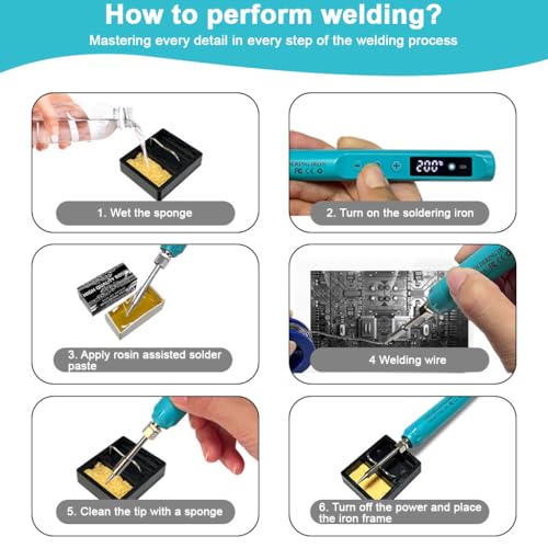 Serplex® USB Cordless Soldering Iron Pen Kit, 12W Electric Soldering Iron Pen with LCD Display, 200-450°C Adjustable Temperature, Rapid Heat Up, Portable Soldering Iron with Stand and Tool Box - Image 3