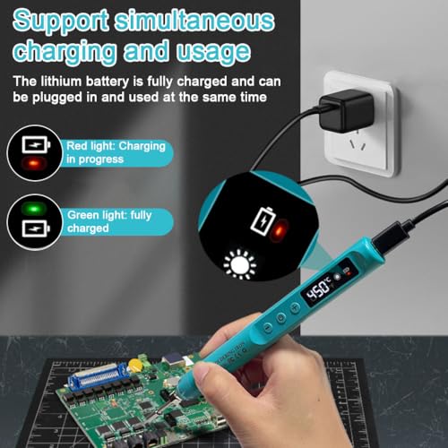 Serplex® USB Cordless Soldering Iron Pen Kit, 12W Electric Soldering Iron Pen with LCD Display, 200-450°C Adjustable Temperature, Rapid Heat Up, Portable Soldering Iron with Stand and Tool Box - Image 5