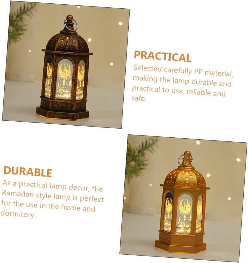 HANABASS 2pcs Festival Party Lamp Chic Decor Lighting Layout Table Ramadan Kids Ornaments Decoration with Tree Night Home Tabletop Lanterns Gifts Golden Style Props Eid Patterns LED - Image 3