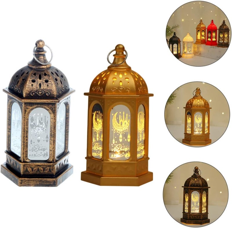HANABASS 2pcs Festival Party Lamp Chic Decor Lighting Layout Table Ramadan Kids Ornaments Decoration with Tree Night Home Tabletop Lanterns Gifts Golden Style Props Eid Patterns LED - Image 5