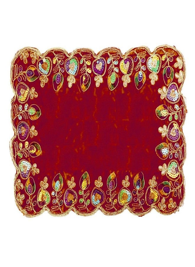 Aditri Creation Set of 5 Velvet Mat Aasan Pooja Puja Cloth (Size:-9"X 5") for Laxmi Ganesh for Multipurpose Indian Traditional Cultural New year gifts Festival Decorations Item Article Pooja Home Decor(Red) - Image 2