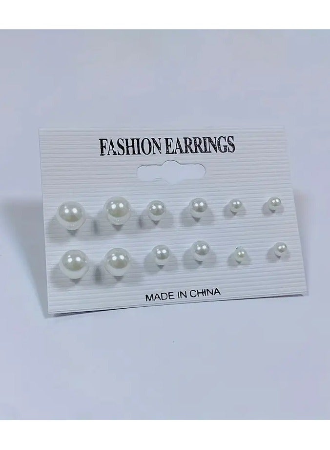 Home Clearance Sale 6 Pairs Faux Pearl Design Stud Earrings Set Elegant Simple Style Alloy Jewelry Delicate Female Gift Daily Casual  - Image 2