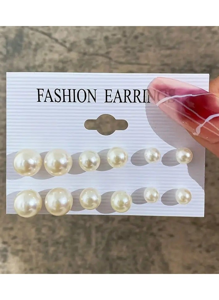 Home Clearance Sale 6 Pairs Faux Pearl Design Stud Earrings Set Elegant Simple Style Alloy Jewelry Delicate Female Gift Daily Casual  - Image 3