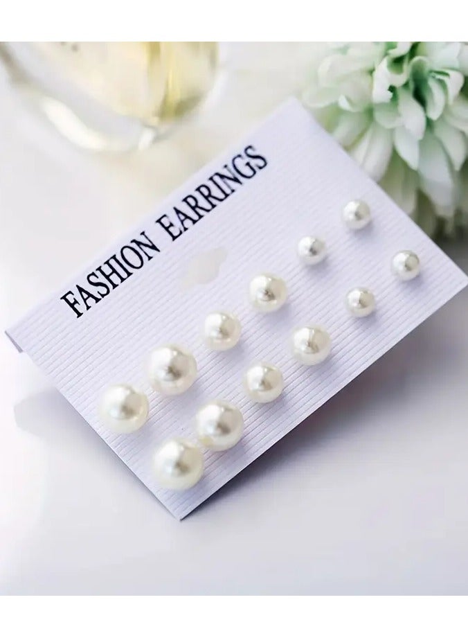 Home Clearance Sale 6 Pairs Faux Pearl Design Stud Earrings Set Elegant Simple Style Alloy Jewelry Delicate Female Gift Daily Casual  - Image 4