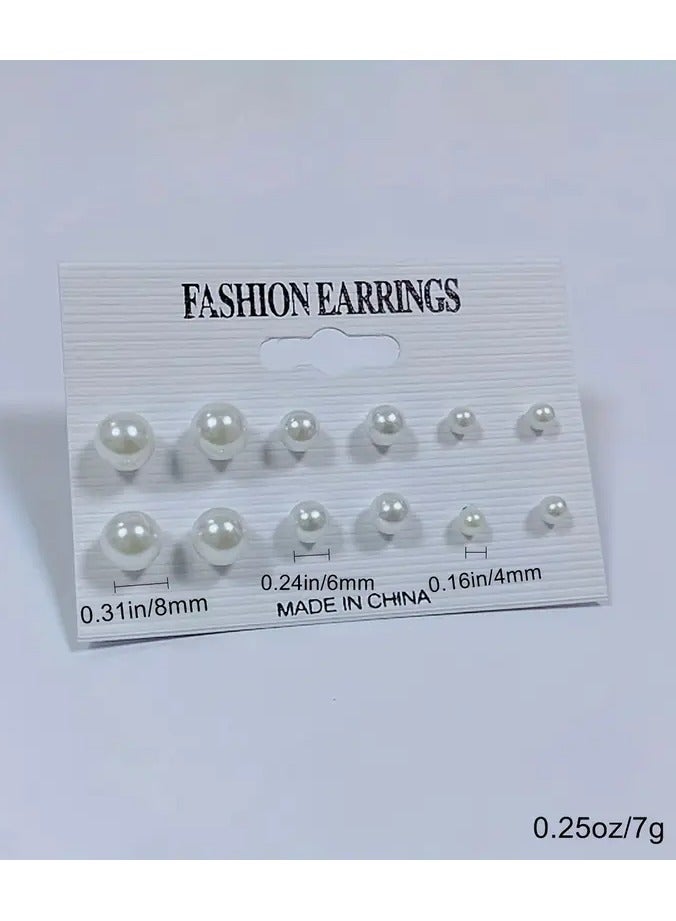 Home Clearance Sale 6 Pairs Faux Pearl Design Stud Earrings Set Elegant Simple Style Alloy Jewelry Delicate Female Gift Daily Casual  - Image 5