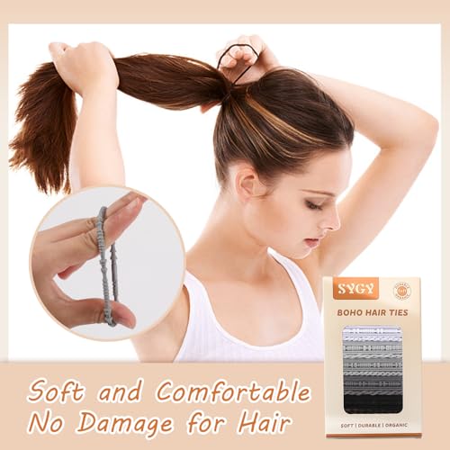 SYGY 20 PCS Boho Hair Ties - 4 Styles for Ponytail Holders, No-Damage Grey Bracelets for Thick or Thin Hair - Image 3