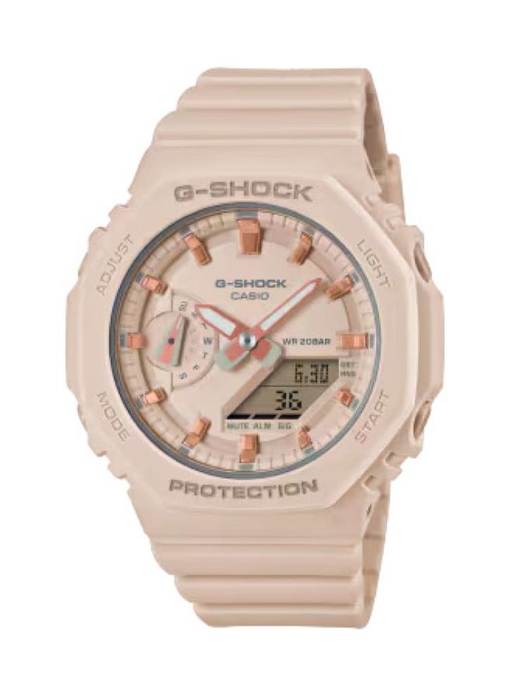 G-SHOCK Casio G-Shock GMA-S2100-4AER Women’s Analog-Digital Watch – Pink Dial with Rose Gold Indexes, Pink Resin Band, Slim Design, Carbon Core Guard, Shock Resistant, 200M Water Resistant, LED Light, World Time, Stopwatch, Alarm