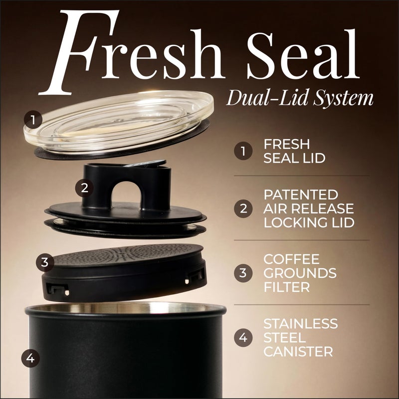 styled settings Coffee Storage Container - Airtight Vacuum Coffee Canister with Scoop and Label - Matte Black Canister Holds 1.2 lbs Beans or 1.5lbs Grounds, Dual-Lid Freshness System - Perfect for Gifting - Image 4