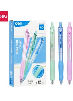 Deli Deli EG60-BL Retractable Gel Pen - 0.5mm Fine Tip, Soft Grip, Blue Ink- Colorful Barrels for School, Office & Journaling (12PCS/Color Box)  - Image 1