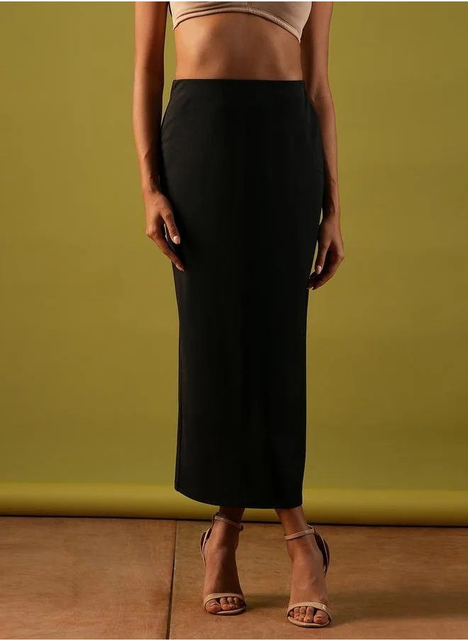 جلو باص Globus Solid High-Rise Stretchy Pencil Midi Skirt